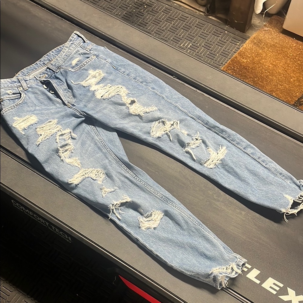 Womens Distressed Blue Jeans. &Denim